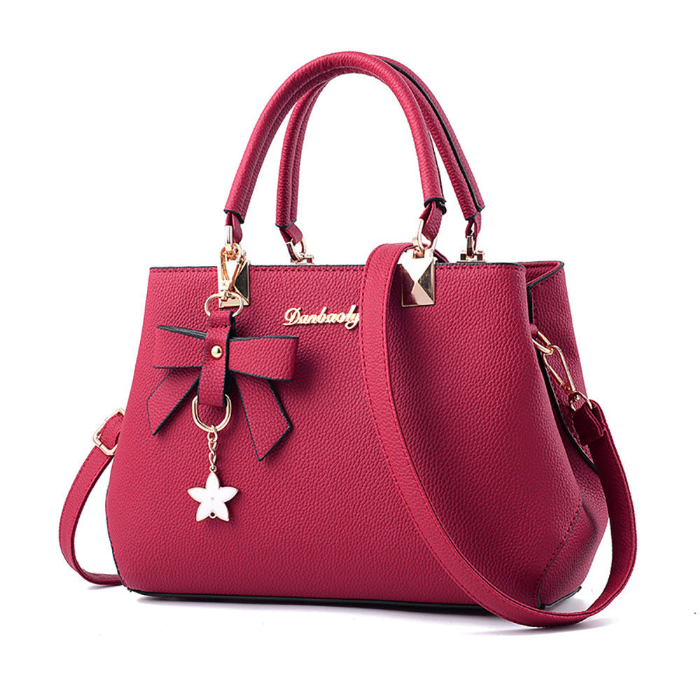 Style Litchi Pattern One-Shoulder Handbag