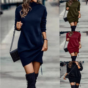 Long Sleeve Dress Solid Color High Neck Cross